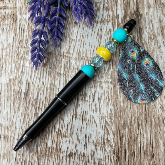Hand Crafted Other - Writing Peacock Pen Beaded Silicone Gift Custom Handmade Office Supplies